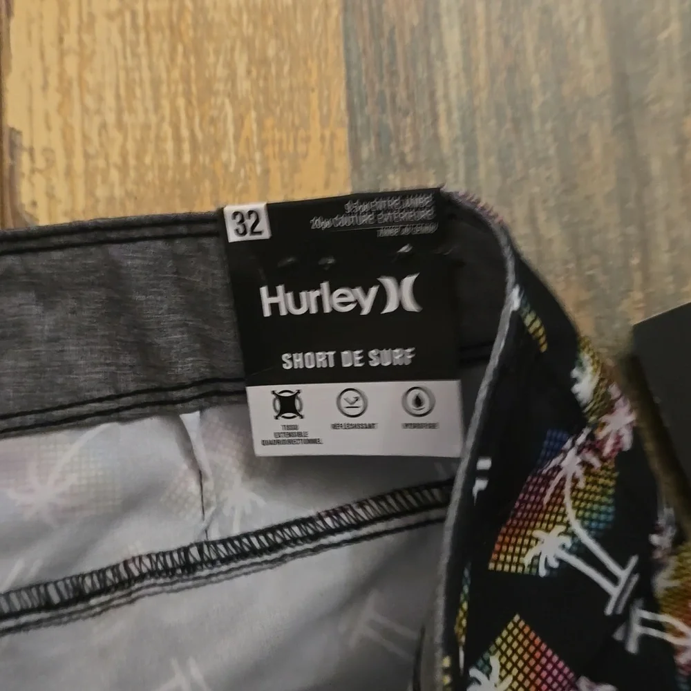 Hurley Men's Board Shorts Swim Trunks Black Palm Trees Size 32 NWT‎
